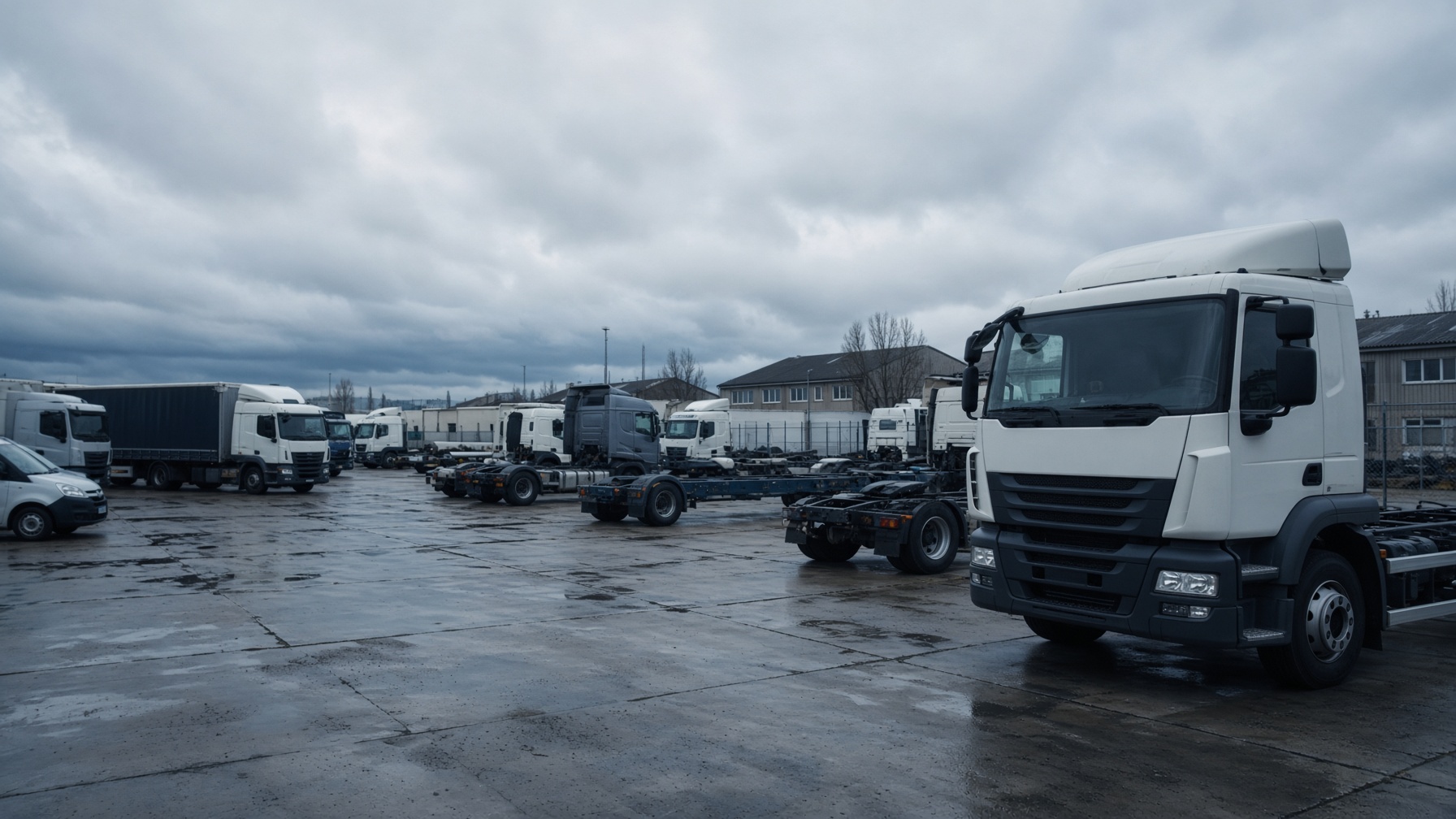 Fahrzeughof mit LKW und Chassis